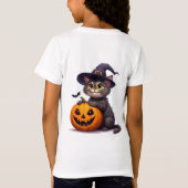 かわいいハロウィン子猫と魔女の帽子 🎃 Tシャツ (裏面)