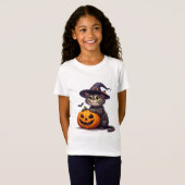 かわいいハロウィン子猫と魔女の帽子 🎃 Tシャツ (正面フル)
