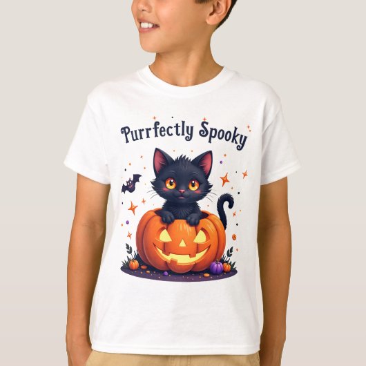 かわいいハロウィン子猫のかぼちゃデザインTシャツ Tシャツ (正面)