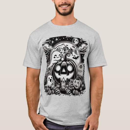 かわいいハロウィン幽霊とカボチャTシャツ Tシャツ (正面)