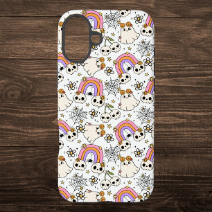 かわいいハロウィン幽霊とスカルパターン iPhone 16 PLUSケース