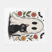 かわいいハロウィン幽霊と猫 フリースブランケット (正面(横))