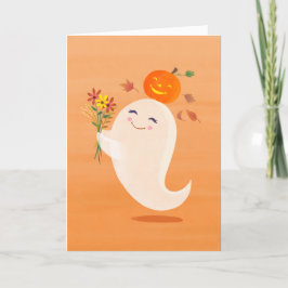 かわいいハロウィン幽霊と花 カード