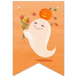 かわいいハロウィン幽霊と花 バンティングフラッグ