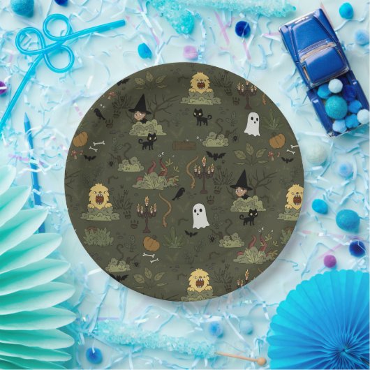 かわいいハロウィン幽霊のよく出るの森のパターン ペーパープレート (パーティー)
