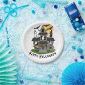 かわいいハロウィン幽霊のよく出るハウスと小さな魔女 ペーパープレート (パーティー)