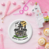 かわいいハロウィン幽霊のよく出るハウスと小さな魔女 ペーパープレート (パーティー)