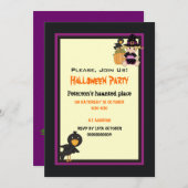 かわいいハロウィン幽霊のよく出るハウスと小さな魔女 招待状 (正面/裏面)