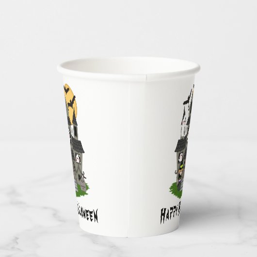 かわいいハロウィン幽霊のよく出るハウスと小さな魔女 紙コップ (右)