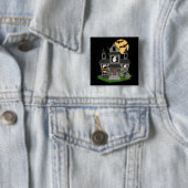 かわいいハロウィン幽霊のよく出るハウスと小さな魔女 缶バッジ (インサイチュ)