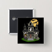 かわいいハロウィン幽霊のよく出るハウスと小さな魔女 缶バッジ (正面&裏面)