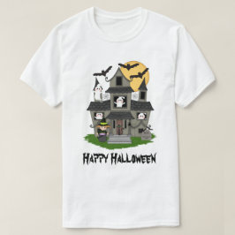 かわいいハロウィン幽霊のよく出るハウスと小さな魔女 Tシャツ