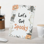 かわいいハロウィン幽霊レッツ不気味パーティー標識 台座サイン (インサイチュ)