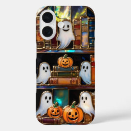 かわいいハロウィン本棚スマホケース かぼちゃ 幽霊 iPhone 16ケース