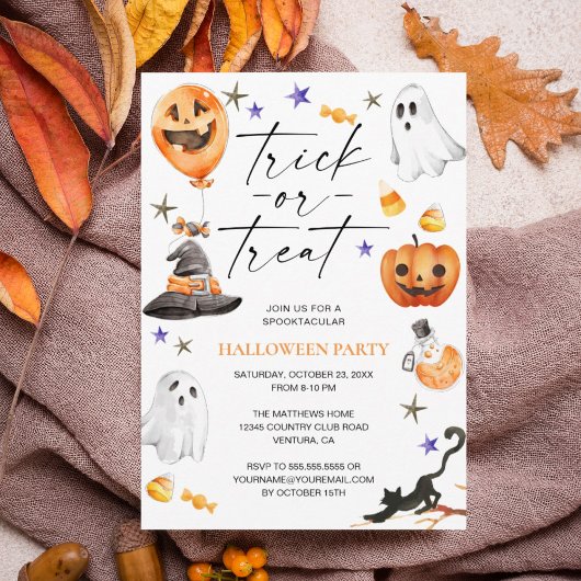 かわいいハロウィン水彩パーティー 招待状