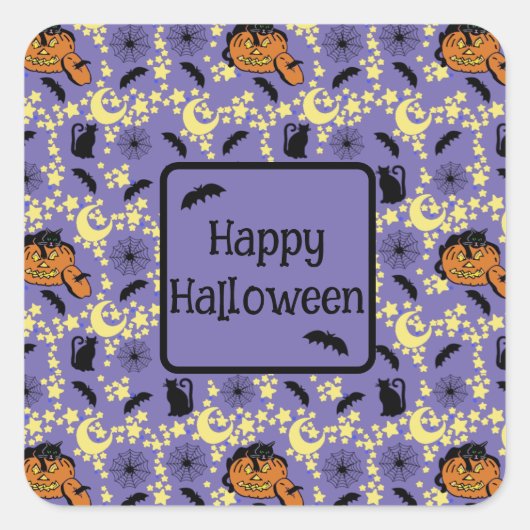 かわいいハロウィン猫とこうもり、スター スクエアシール (正面)