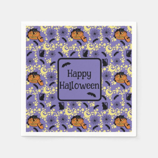 かわいいハロウィン猫とこうもり、スター スタンダードカクテルナプキン (正面)