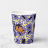 かわいいハロウィン猫とこうもり、スター 紙コップ (左)