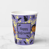 かわいいハロウィン猫とこうもり、スター 紙コップ (正面)
