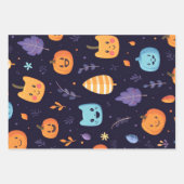 かわいいハロウィン猫とカボチャ ラッピングペーパーシート (正面)