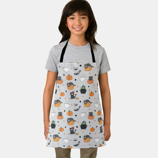 かわいいハロウィン猫と幽霊柄 エプロン (インサイチュ)