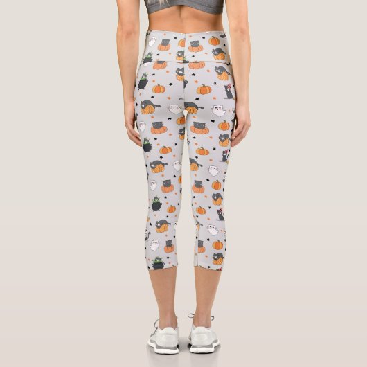 かわいいハロウィン猫と幽霊柄 カプリレギンス (裏面)
