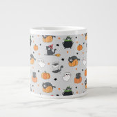 かわいいハロウィン猫と幽霊柄 ジャンボコーヒーマグカップ (正面)