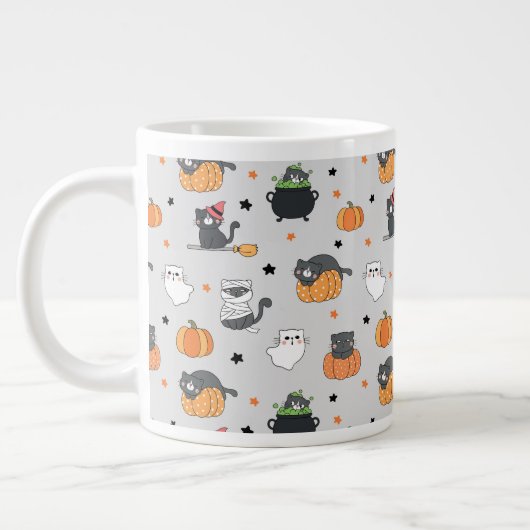 かわいいハロウィン猫と幽霊柄 ジャンボコーヒーマグカップ (左)