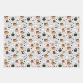 かわいいハロウィン猫と幽霊柄 ラッピングペーパーシート (正面)
