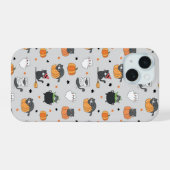 かわいいハロウィン猫と幽霊柄 iPhone 15ケース (裏面横)