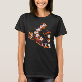 かわいいハロウィン猫のほうきゴーストパレードTシャツデザイン Tシャツ