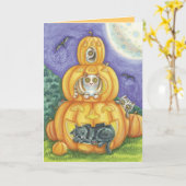 かわいいハロウィン猫カード カード (黄色い花)