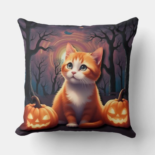 かわいいハロウィン猫 オレンジと白の子猫 クッション (正面)
