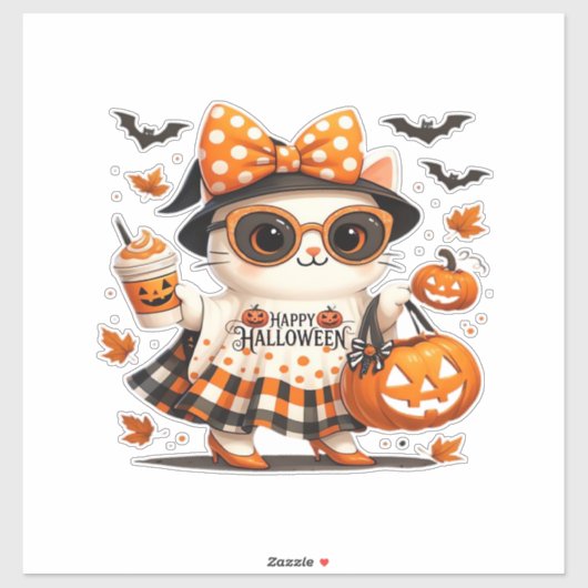かわいいハロウィン猫 � カワイイ魔女の子猫とカボチャ シール (シート)