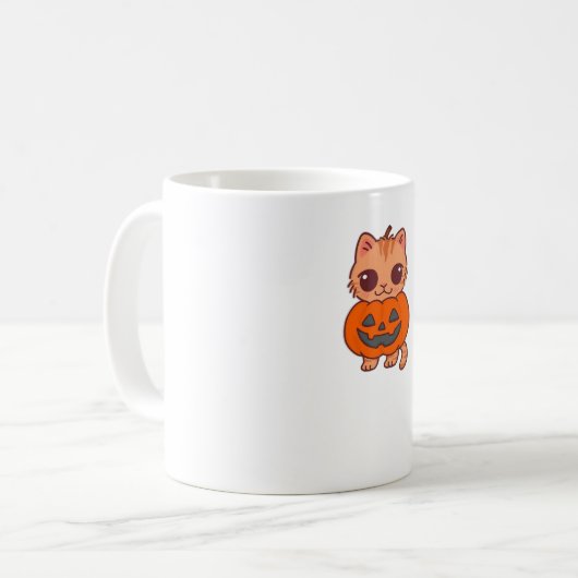 かわいいハロウィン猫Tシャツ – 2かわいい猫Holdi コーヒーマグカップ (正面左)