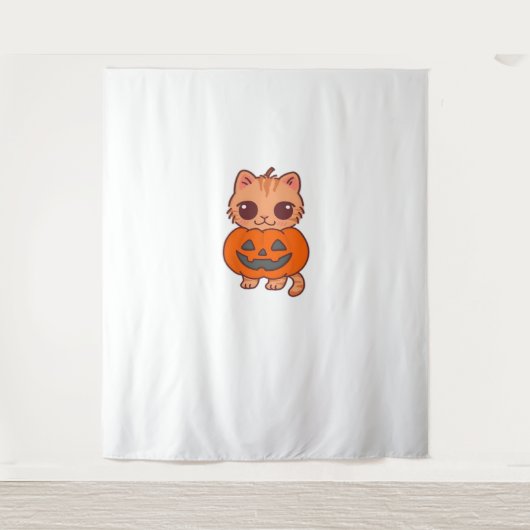 かわいいハロウィン猫Tシャツ – 2かわいい猫Holdi タペストリー (正面)