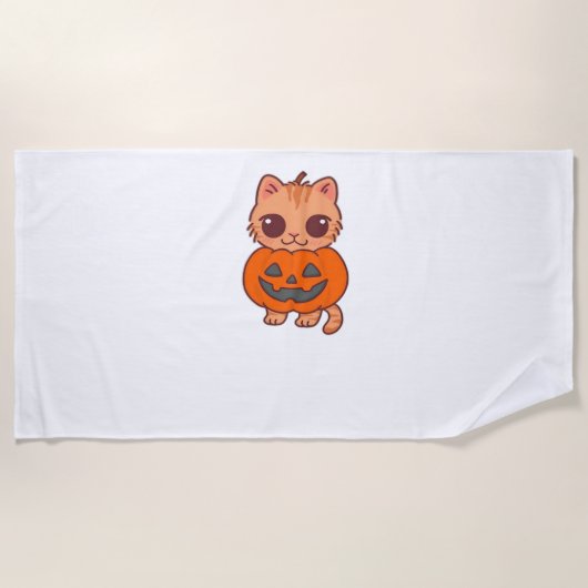 かわいいハロウィン猫Tシャツ – 2かわいい猫Holdi ビーチタオル (正面)