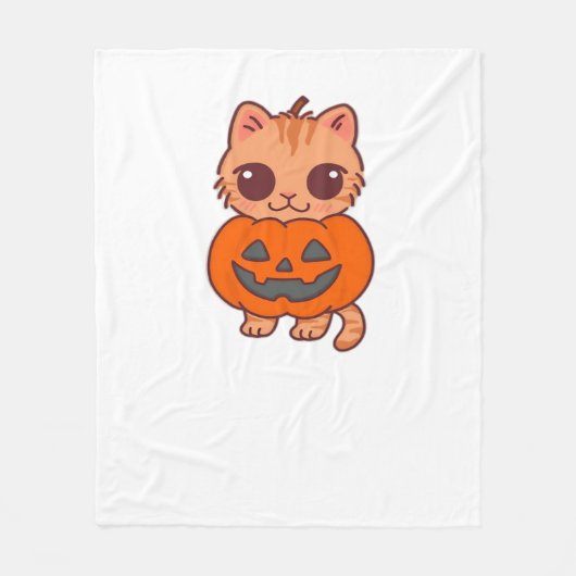 かわいいハロウィン猫Tシャツ – 2かわいい猫Holdi フリースブランケット (正面)
