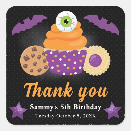 かわいいハロウィン目玉カップケーキ子供の誕生日 スクエアシール (正面)