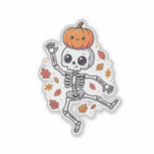 かわいいハロウィン踊るスケルトンのかぼちゃの頭 シール (正面)