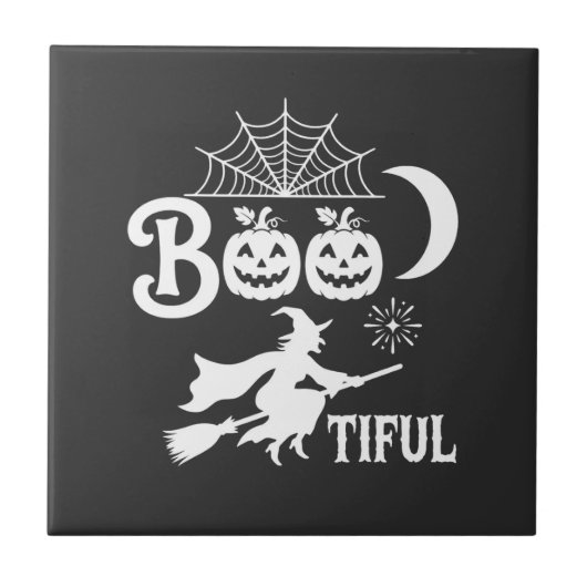 かわいいハロウィン魔女の月デザイン_1 タイル (正面)