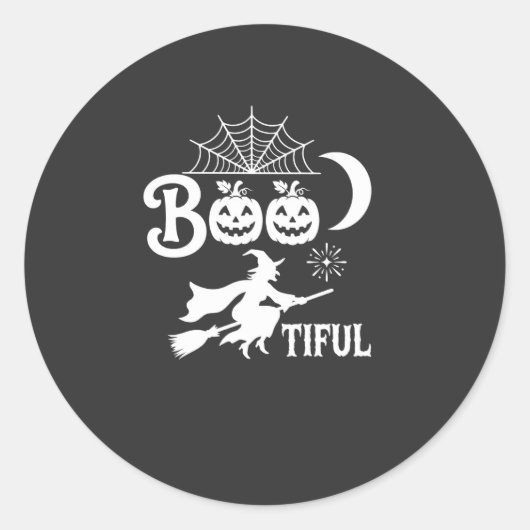 かわいいハロウィン魔女の月デザイン_1 ラウンドシール (正面)