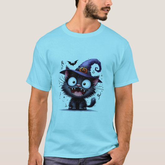 かわいいハロウィン魔女猫カボチャ帽子ステッカー ✨🐾🎃 Tシャツ (正面)