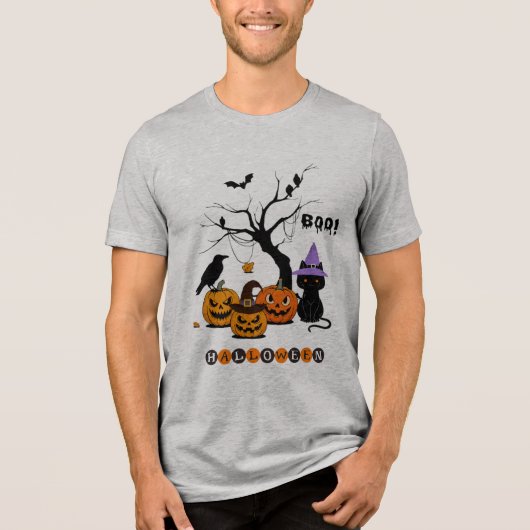 かわいいハロウィン黒猫とかぼちゃ トライブレンドＴシャツ (正面)