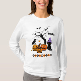 かわいいハロウィン黒猫とかぼちゃ Tシャツ