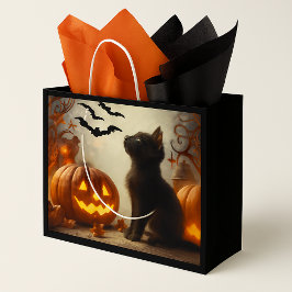 かわいいハロウィン黒猫ギフトバッグ ラージペーパーバッグ