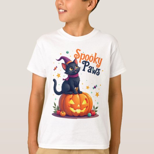 かわいいハロウィン黒猫パンプキンデザインTシャツ Tシャツ (正面)
