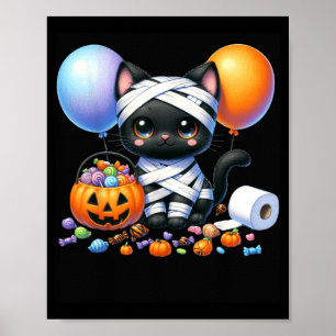 かわいいハロウィン黒猫パンプキントリックオアトリート ポスター