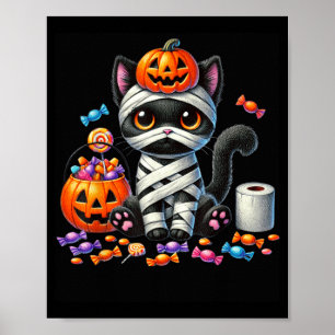 かわいいハロウィン黒猫パンプキントリックオアトリート ポスター