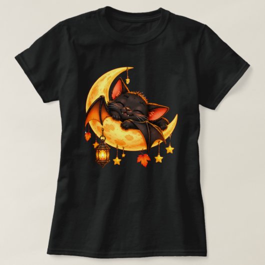 かわいいハロウィン黒猫月 Tシャツ (デザイン正面)